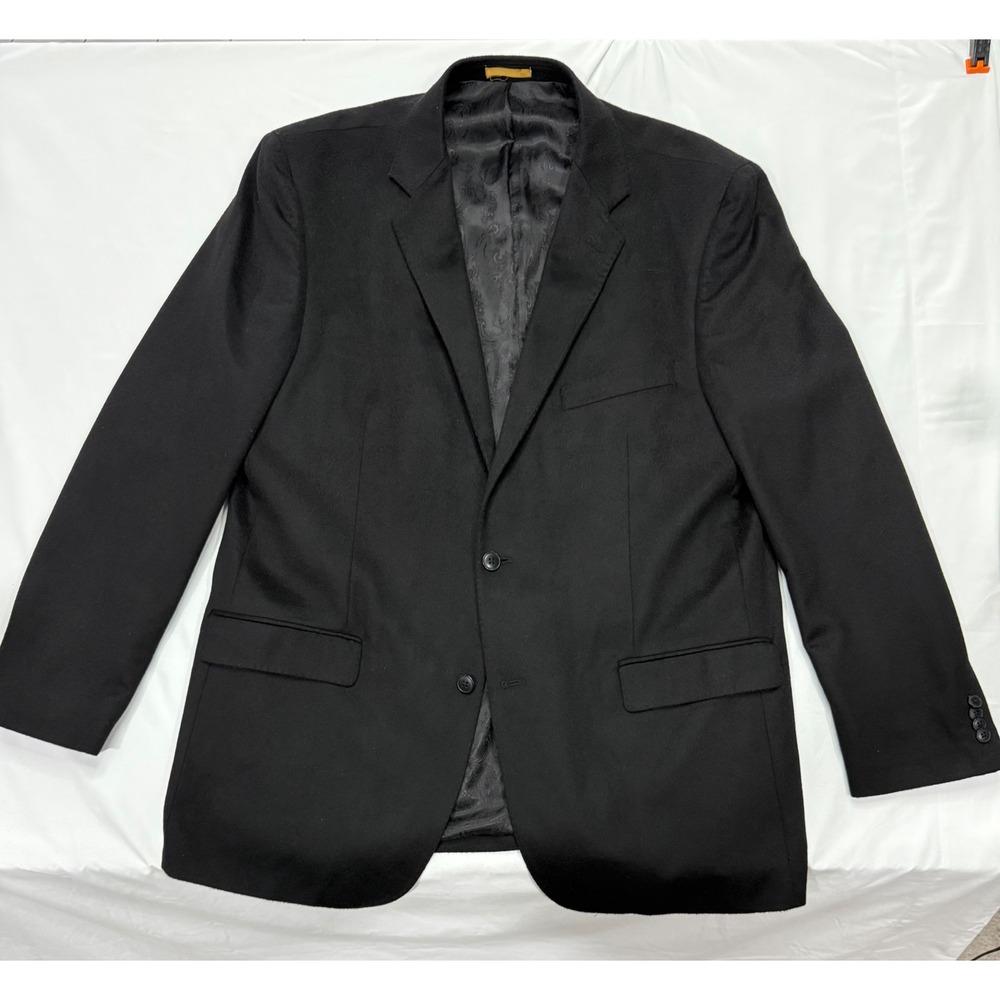 Adolfo Mens 46L Black 100% Cashmere Blazer Two Button Sport Coat Paisley Lining